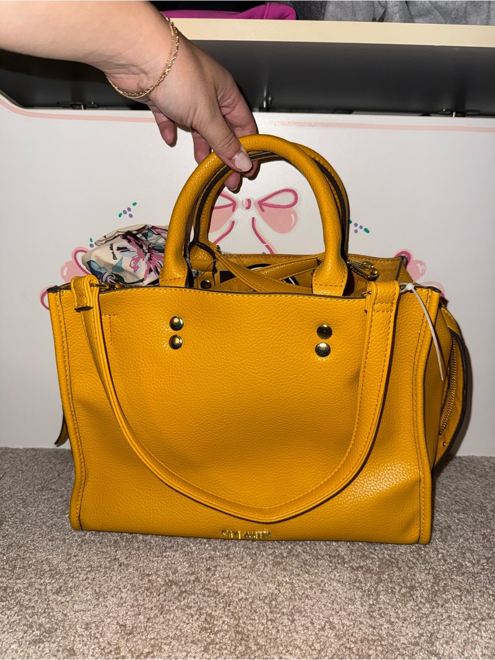 Yellow Leather Tote Handbag by Steve Madden